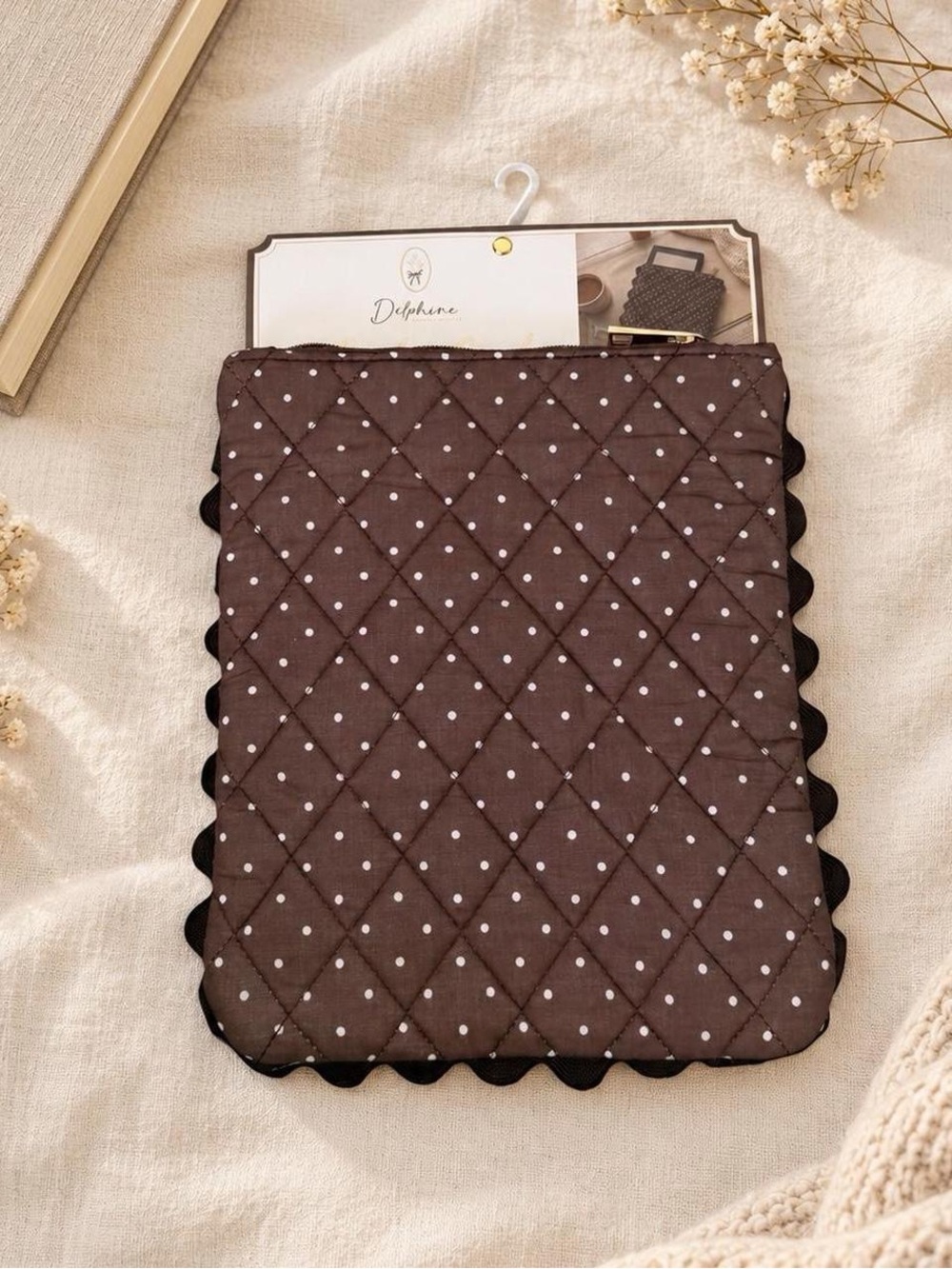 Delphine Brown Polka Dot Quilted E-Reader Pouch 8 x 10